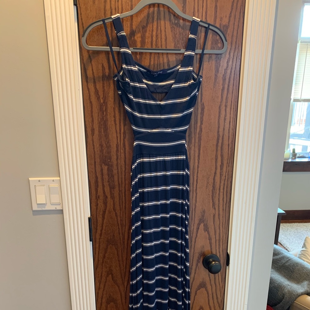 Striped navy maxi dress with cut out back